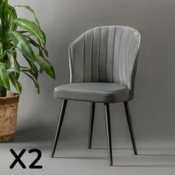 ROSARIO Chaises Capitonnées|Chaises Contemporaines|Chaise en velours gris - dossier enveloppant (Lot de 2)