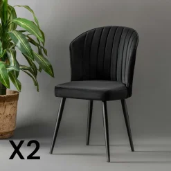 ROSARIO Chaises Capitonnées|Chaises Contemporaines|Chaise en velours gris - dossier enveloppant (Lot de 2)