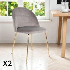 MONTREUX Chaises Velours|Meubles De Cuisine·Chaises|Chaise en velours gris à dossier rond (lot de 2)