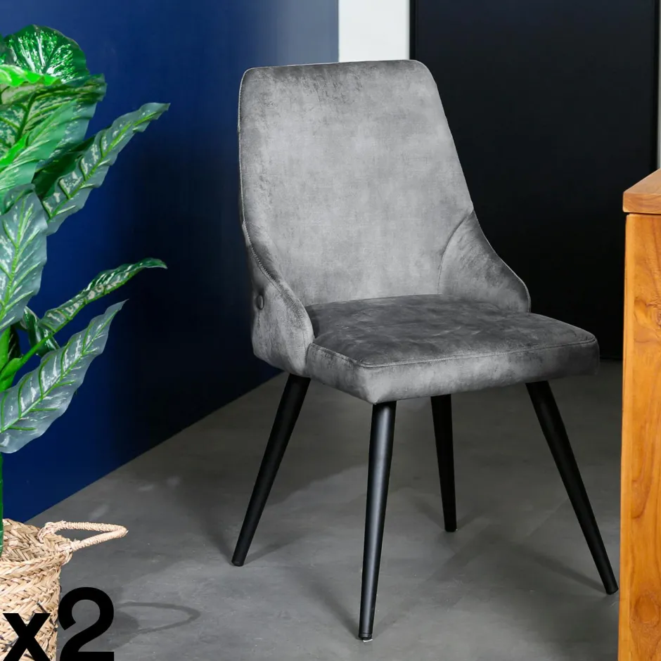 MALMOE Chaises Scandinaves|Chaises Capitonnées|Chaise en velours gris anthracite (lot de 2)