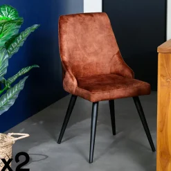 MALMOE Chaises Scandinaves|Chaises Capitonnées|Chaise en velours havane (lot de 2)
