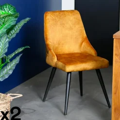 MALMOE Chaises Scandinaves|Chaises Capitonnées|Chaise en velours havane (lot de 2)