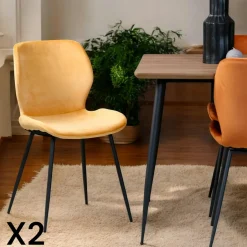Melbourne Meubles De Cuisine·Chaises|Chaises Capitonnées|Chaise en velours jaune moutarde (lot de 2)