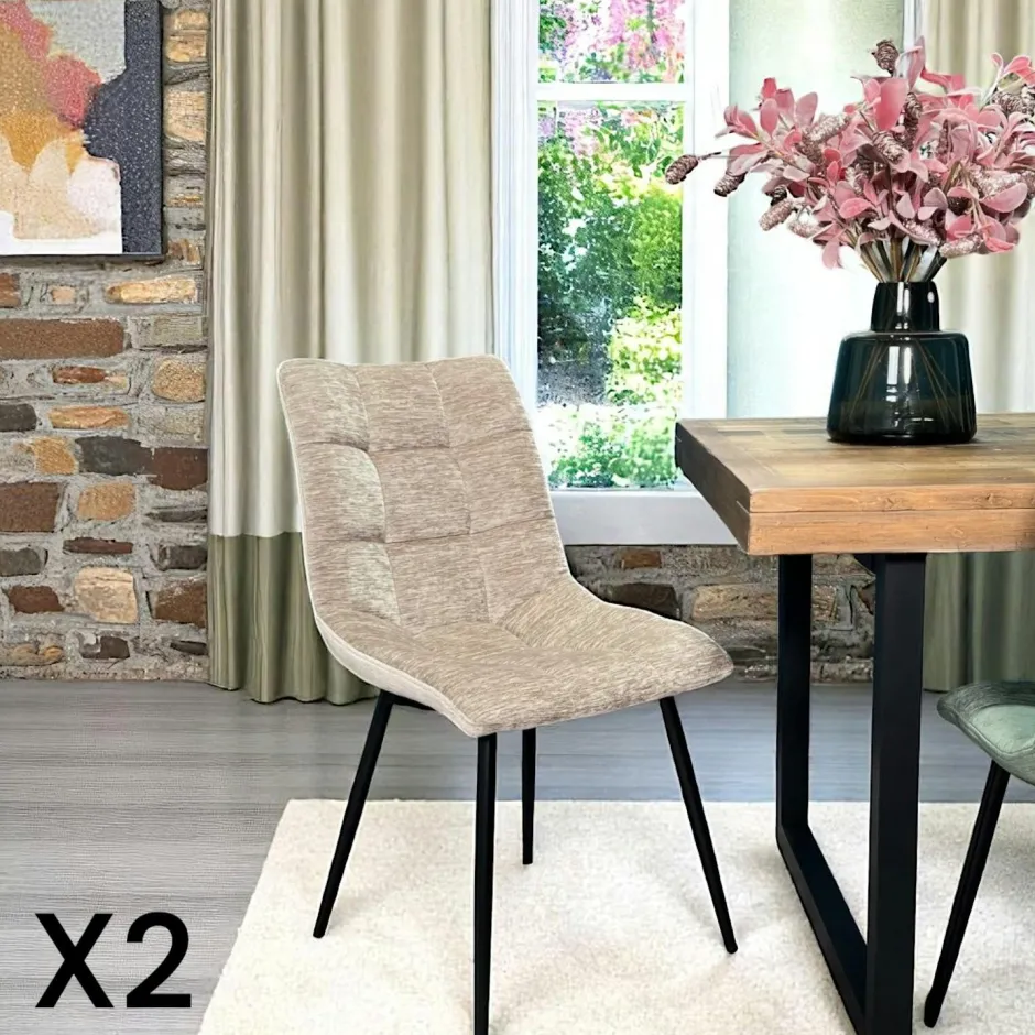 PALERME Meubles De Cuisine·Chaises|Chaises Velours|Chaise en velours moutarde motif damier (lot de 2)