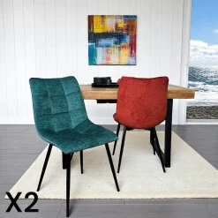 PALERME Meubles De Cuisine·Chaises|Chaises Velours|Chaise en velours moutarde motif damier (lot de 2)