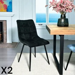 PALERME Meubles De Cuisine·Chaises|Chaises Velours|Chaise en velours moutarde motif damier (lot de 2)