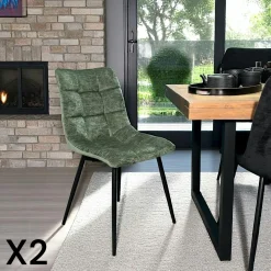 PALERME Meubles De Cuisine·Chaises|Chaises Velours|Chaise en velours moutarde motif damier (lot de 2)