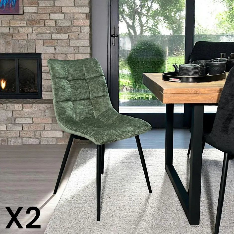 PALERME Meubles De Cuisine·Chaises|Chaises Velours|Chaise en velours moutarde motif damier (lot de 2)