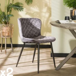 Melbourne Chaises Velours|Chaises Contemporaines|Chaise en velours piqué gris (lot de 2)