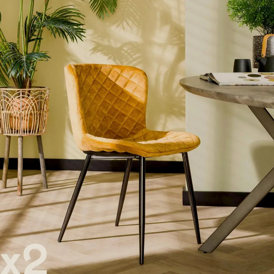 Melbourne Meubles De Cuisine·Chaises|Chaises Velours|Chaise en velours piqué moutarde (lot de 2)