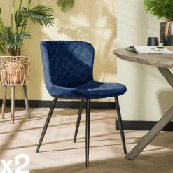 Melbourne Meubles De Cuisine·Chaises|Chaises Velours|Chaise en velours piqué moutarde (lot de 2)