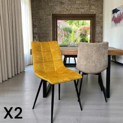 PALERME Meubles De Cuisine·Chaises|Chaises Velours|Chaise en velours vert motif damier (lot de 2)