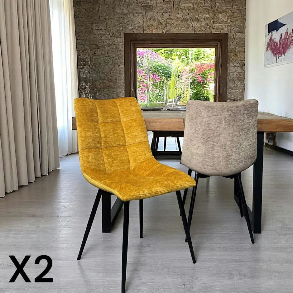 PALERME Meubles De Cuisine·Chaises|Chaises Velours|Chaise en velours vert motif damier (lot de 2)