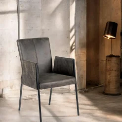 Chaises Avec Accoudoirs|Chaises Industrielles|Chaise fauteuil avec accoudoirs tissu microfibres gris et pieds métal noir