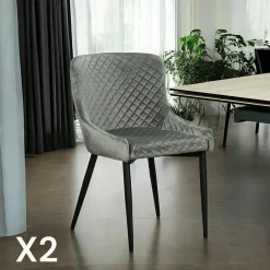 ARLINGTON Meubles De Cuisine·Chaises|Chaises Capitonnées|Chaise grise en velours (lot de 2)