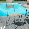 OUTDOOR DETROIT Chaises De Jardin|Chaise Jardin Teck Acier (lot de 2) DETROIT