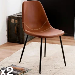 Chaises Scandinaves|Chaises Capitonnées|Chaise marron à couture apparente (lot de 2) TIM