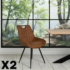 MALMOE Meubles De Cuisine·Chaises|Chaises Contemporaines|Chaise marron effet vieilli à poignée intégrée (lot de 2)