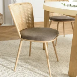 LOANO Chaises En Rotin|Chaises Contemporaines|Chaise moderne dossier rotin assise velours taupe (lot de 2)