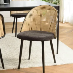 LOANO Chaises En Rotin|Chaises Contemporaines|Chaise moderne dossier rotin assise velours noir (lot de 2)