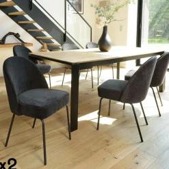 TIM Chaises Contemporaines|Meubles De Cuisine·Chaises|Chaise moderne tissu noir pieds métal (lot de 2)