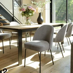 TIM Chaises Contemporaines|Meubles De Cuisine·Chaises|Chaise moderne tissu sable pieds métal noir (lot de 2)