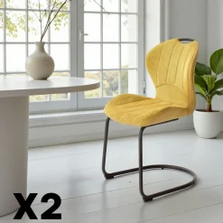 LIGURIE Meubles De Cuisine·Chaises|Chaises Contemporaines|Chaise pied luge bi-matière en tissu moutarde (lot de 2)