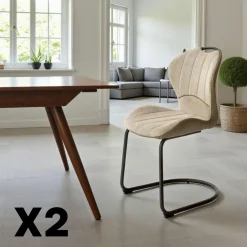 LIGURIE Meubles De Cuisine·Chaises|Chaises Contemporaines|Chaise pied luge bi-matière en tissu beige (lot de 2)
