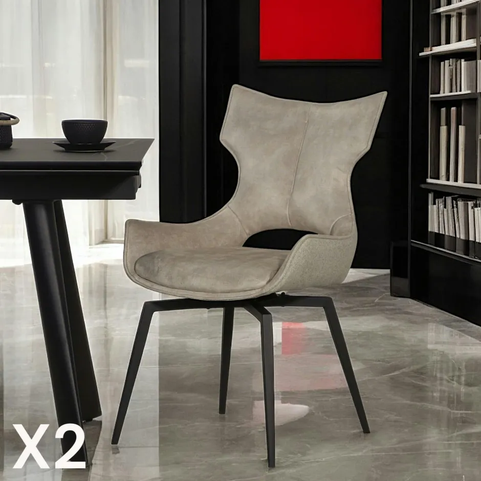 LOMBARDIE Meubles De Cuisine·Chaises|Chaises Avec Accoudoirs|Chaise pivotante beige bi-matière, dossier en T (lot de 2)