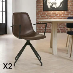 AMSTERDAM Meubles De Cuisine·Chaises|Chaise pivotante beige sable avec accoudoirs et motif couture (lot de 2)