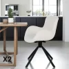 SAVONE Chaises Contemporaines|Meubles De Cuisine·Chaises|Chaise pivotante blanche en tissu bouclette, dossier ouvert (lot de 2)