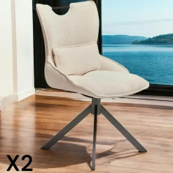 IENA Chaises Capitonnées|Meubles De Cuisine·Chaises|Chaise pivotante coussin et poignée tissu rouille (lot de 2)