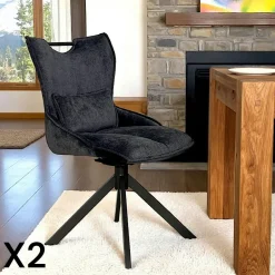 IENA Chaises Capitonnées|Meubles De Cuisine·Chaises|Chaise pivotante coussin et poignée tissu gris (lot de 2)