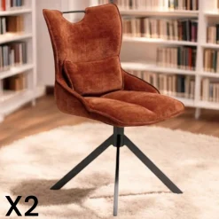 IENA Chaises Capitonnées|Meubles De Cuisine·Chaises|Chaise pivotante coussin et poignée tissu bleu (lot de 2)