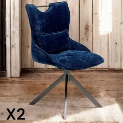 IENA Chaises Capitonnées|Meubles De Cuisine·Chaises|Chaise pivotante coussin et poignée tissu blanc (lot de 2)