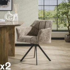 Melbourne Fauteuils En Tissu|Chaise pivotante de salle à manger en velours texturé beige nacré (lot de 2)