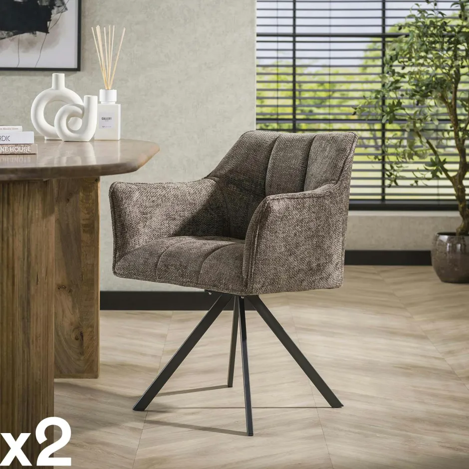 Melbourne Fauteuils En Tissu|Chaise pivotante de salle à manger en velours texturé beige nacré (lot de 2)