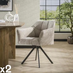 Melbourne Fauteuils En Tissu|Chaise pivotante de salle à manger en velours texturé sable (lot de 2)