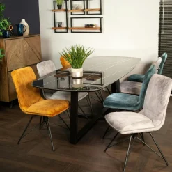 LOMBARDIE Meubles De Cuisine·Chaises|Chaises Velours|Chaise pivotante dorée bi-matière, dossier en T (lot de 2)