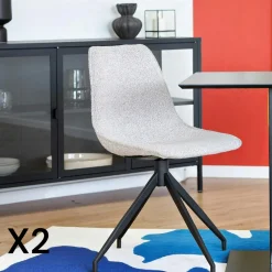 AMSTERDAM Chaises Contemporaines|Meubles De Cuisine·Chaises|Chaise pivotante en bouclette blanc sable (lot de 2)