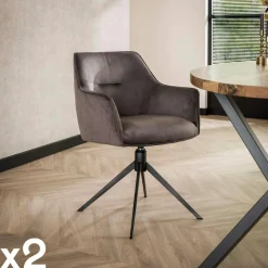 Melbourne Fauteuils En Tissu|Chaise pivotante grand confort en velours texturé taupe (lot de 2)