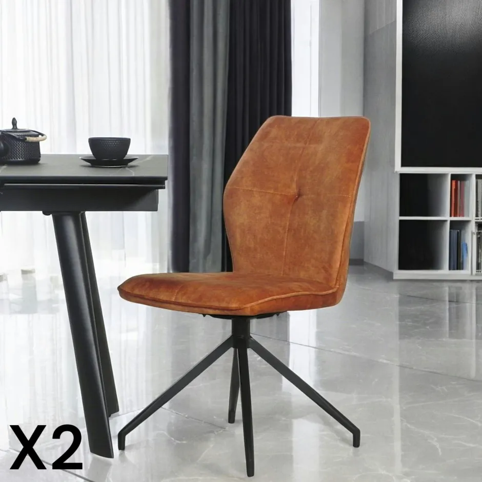 LOMBARDIE Meubles De Cuisine·Chaises|Chaises Velours|Chaise pivotante grise en velours patiné avec poignée (lot de 2)