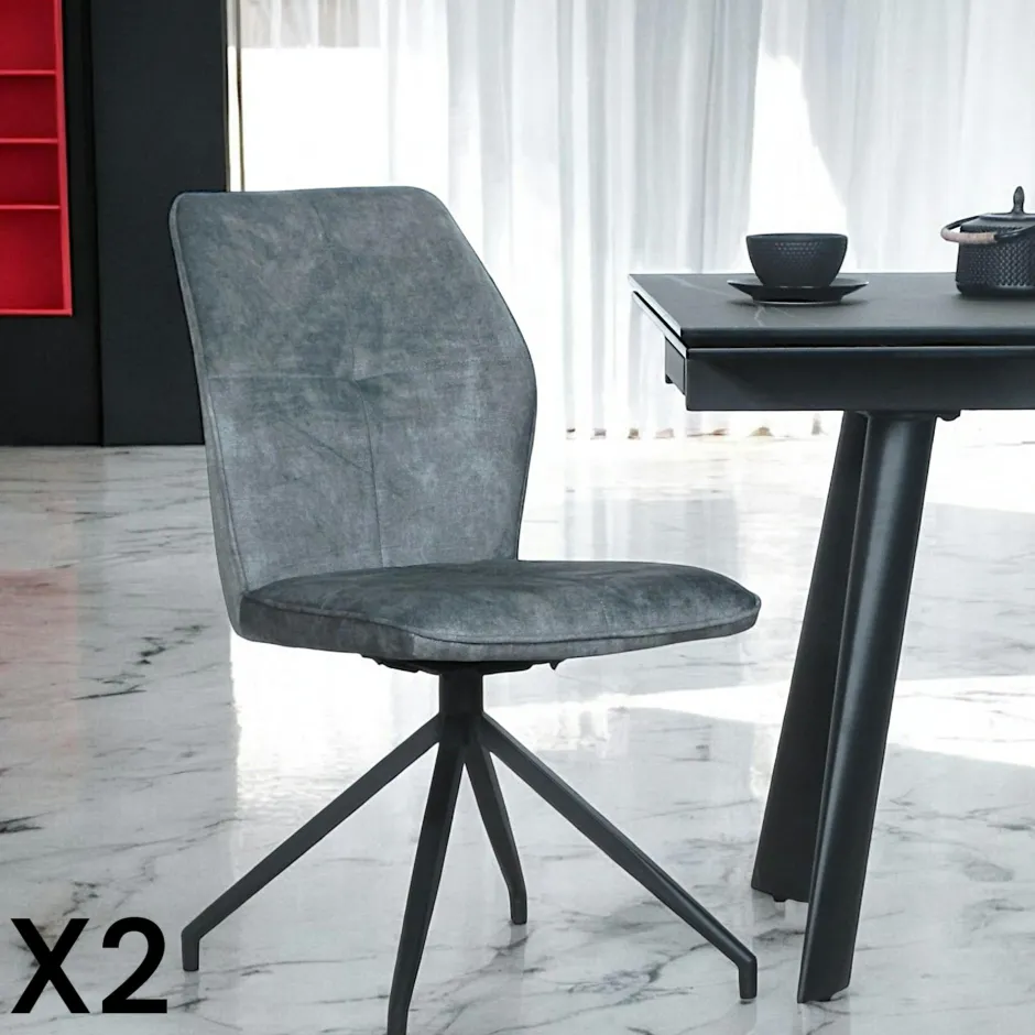LOMBARDIE Meubles De Cuisine·Chaises|Chaises Velours|Chaise pivotante grise en velours patiné avec poignée (lot de 2)