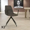 AMSTERDAM Meubles De Cuisine·Chaises|Chaise pivotante marron avec accoudoirs et motif couture (lot de 2)