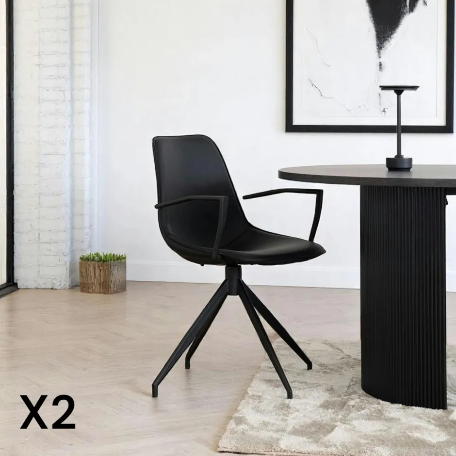 AMSTERDAM Meubles De Cuisine·Chaises|Chaise pivotante marron avec accoudoirs et motif couture (lot de 2)