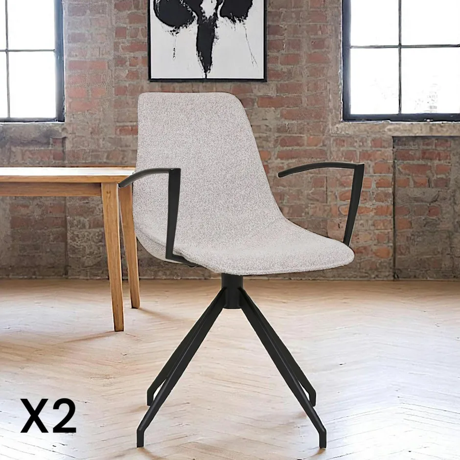 AMSTERDAM Meubles De Cuisine·Chaises|Chaise pivotante marron avec accoudoirs et motif couture (lot de 2)