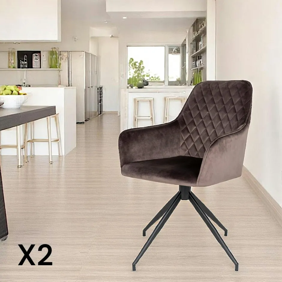 SAVONE Chaises Contemporaines|Meubles De Cuisine·Chaises|Chaise pivotante marron avec accoudoirs (lot de 2)