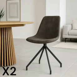 AMSTERDAM Chaises Contemporaines|Meubles De Cuisine·Chaises|Chaise pivotante marron foncé avec couture (lot de 2)