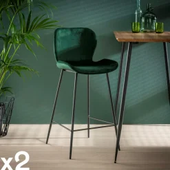 OKA Meubles De Cuisine·Chaises|Chaises Velours|Chaise pivotante moderne en velours vert (Lot de 2)