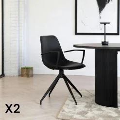 AMSTERDAM Meubles De Cuisine·Chaises|Chaise pivotante noire avec accoudoirs et motif couture (lot de 2)